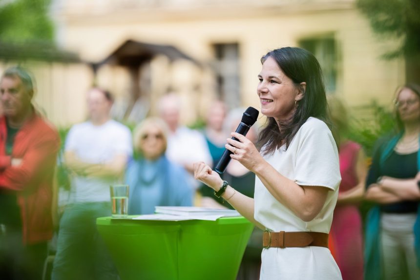 Future President of the United Nations General Assembly Annalena Baerbock speaks at the summer reception of the Greens in Potsdam. Photo: Christoph Soeder/dpa