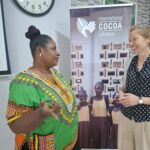 Rebecca Ekpe, Journalist in print engaging Katie Bird, Communications Director, International Cocoa Initiative, (ICI)