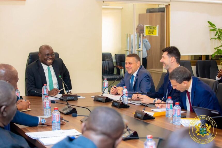 Dr. Ato Forson, Ghana's Finance Minister (at head of table) with IMF Officials in Accra.
