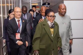 President John Mahama (R), with First Lady, Mrs. Lordina Mahama in Beijing, China.