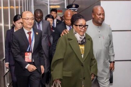 President John Mahama (R), with First Lady, Mrs. Lordina Mahama in Beijing, China.