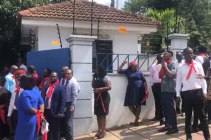Workers of Prudential Bank protest in Accra.