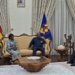 President John Mahama, flanked by Vice President Naana Jane Opoku Agyemang and Chief of Staff, Julius Debrah.