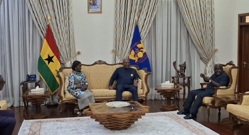 President John Mahama, flanked by Vice President Naana Jane Opoku Agyemang and Chief of Staff, Julius Debrah.