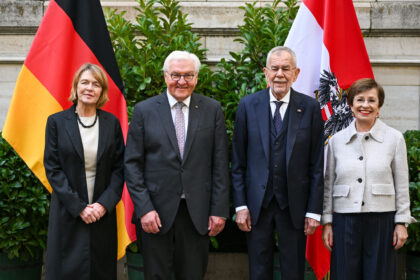 German President Frank-Walter Steinmeier, next to his wife Elke Büdenbender (l), officially opened Germany's new embassy building in the Austrian capital Vienna. The ceremony was also attended by Austrian President Alexander Van der Bellen and his wife Doris Schmidauer (r). Photo: Soeren Stache/dpa