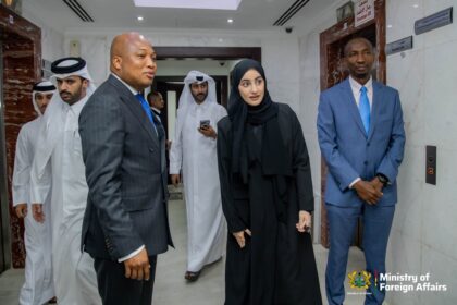 Ghana's Foreign Affairs Minister, Samuel Okudzeto Ablakwa (Left) with Her Excellency Sheikha Najwa bint Abdulrahman Al Thani, Undersecretary of the Qatar Ministry (In Black Hijab).