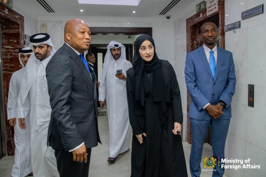 Ghana's Foreign Affairs Minister, Samuel Okudzeto Ablakwa (Left) with Her Excellency Sheikha Najwa bint Abdulrahman Al Thani, Undersecretary of the Qatar Ministry (In Black Hijab).