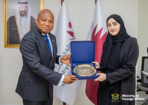 Ghana's Foreign Affairs Minister, Samuel Okudzeto Ablakwa (Left) with Her Excellency Sheikha Najwa bint Abdulrahman Al Thani, Undersecretary of the Qatar Ministry (Right).