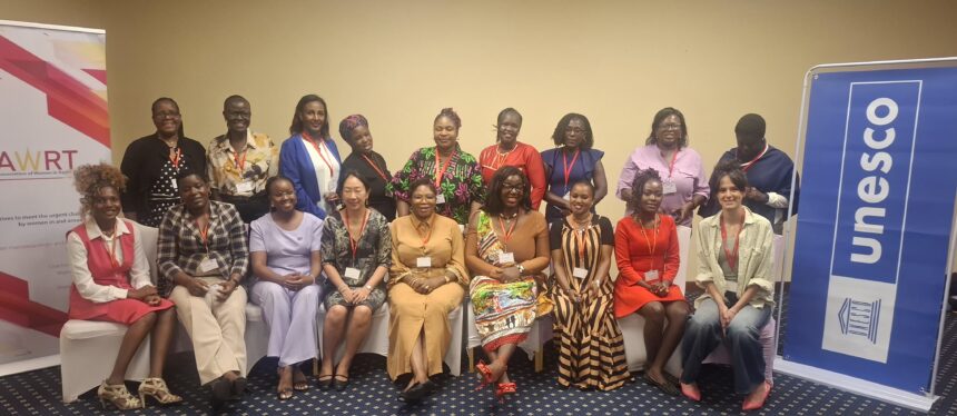 Selected Journalists from across Africa (Rebecca Ekpe, GJA Vice President, Ghana- middle back row - in green) with Officials of UNESCO and IAWRT