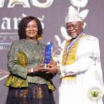 Vice President Naana Jane Opoku Agyemang presents Award to Boxing Professor Azumah Nelson at SWAG Golden Jubilee Awards.