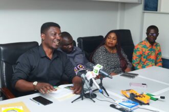 Head of Marketing, Ash Foam, Mr. Ampen Darko speaking-with GJA Executives, Rebecca Ekpe (GJA Vice President, Second from Right)