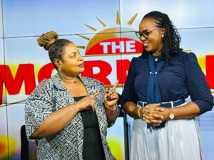 Vice President of GJA, Rebecca Ekpe (Left), with Host Selikem Akolatse- Apaloo.