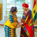 Mrs. Lordina Mahama (Left) exchange pleasantries with other African First Ladies.