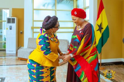 Mrs. Lordina Mahama (Left) exchange pleasantries with other African First Ladies.