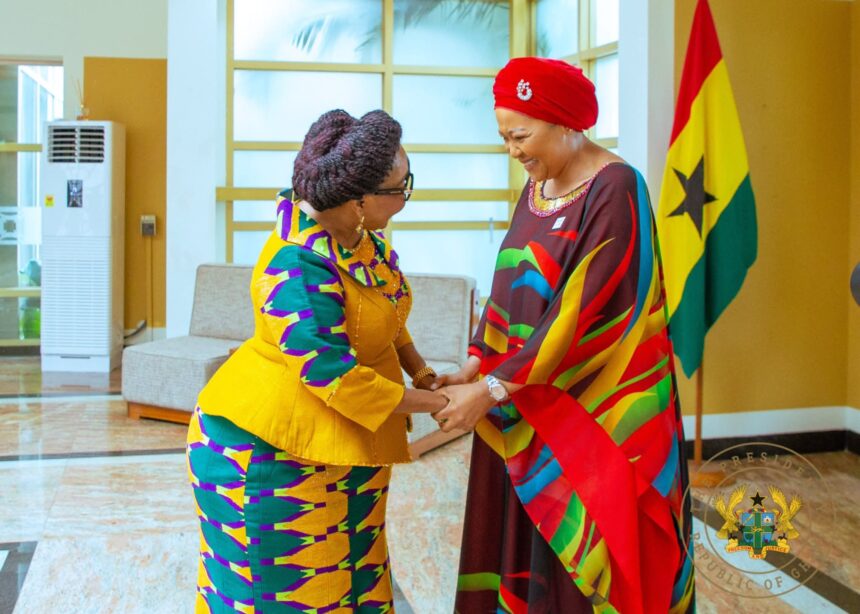 Mrs. Lordina Mahama (Left) exchange pleasantries with other African First Ladies.