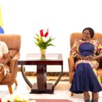 Vice President Jane Naana Opoku Agyeman welcomes Columbian Vice President Francia Elena Márquez Mina to Accra