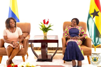 Vice President Jane Naana Opoku Agyeman welcomes Columbian Vice President Francia Elena Márquez Mina to Accra