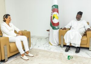 Ms Doris El Doueihy, Head of Delegation of the International Committee of the Red Cross (ICRC) in Nigeria, with President of Commission of the Economic Community of West African States (ECOWAS), H.E. Dr Omar Alieu Touray, at the ECOWAS’ headquarters in Abuja.