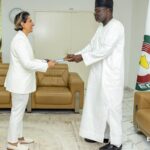 Ms Doris El Doueihy, Head of Delegation of the International Committee of the Red Cross (ICRC) in Nigeria, with President of Commission of the Economic Community of West African States (ECOWAS), H.E. Dr Omar Alieu Touray, at the ECOWAS’ headquarters in Abuja.