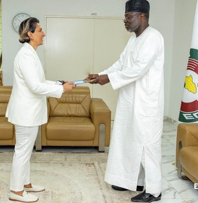 Ms Doris El Doueihy, Head of Delegation of the International Committee of the Red Cross (ICRC) in Nigeria, with President of Commission of the Economic Community of West African States (ECOWAS), H.E. Dr Omar Alieu Touray, at the ECOWAS’ headquarters in Abuja.