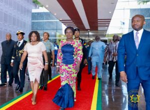 Vice President Jane Naana Opoku Agyeman welcomes Columbian Vice President Francia Elena Márquez Mina to Accra