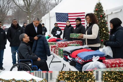Barack and Michelle Obama at Christmas giftings