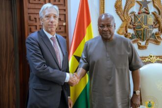 President John Mahama (R), with João Cravinho, European Union Special Representative for the Sahel.