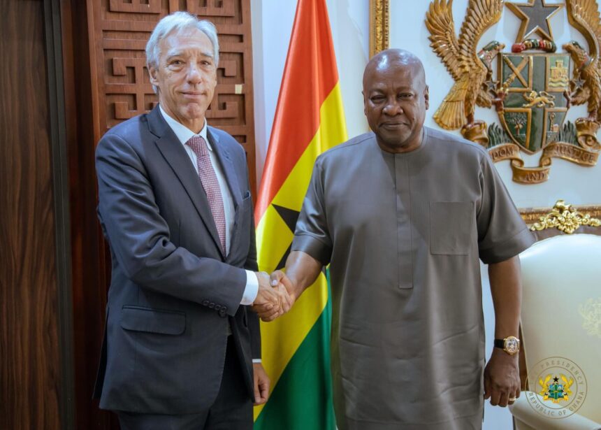 President John Mahama (R), with João Cravinho, European Union Special Representative for the Sahel.
