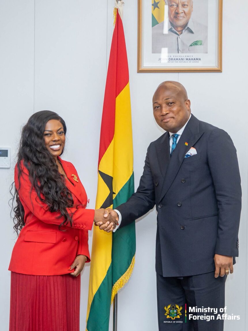 Nana Aba Anamoah visits Foreign Affairs Minister, Okudzeto Ablakawa