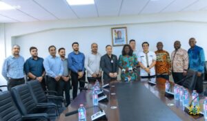 Trade Minister, Madam Elizabeth Ofosu-Adjare,  (in print) meets steel manufacturers.