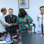 Trade Minister, Madam Elizabeth Ofosu-Adjare,  (in print) meets steel manufacturers.