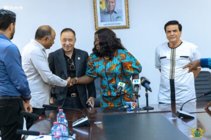 Trade Minister, Madam Elizabeth Ofosu-Adjare,  (in print) meets steel manufacturers.