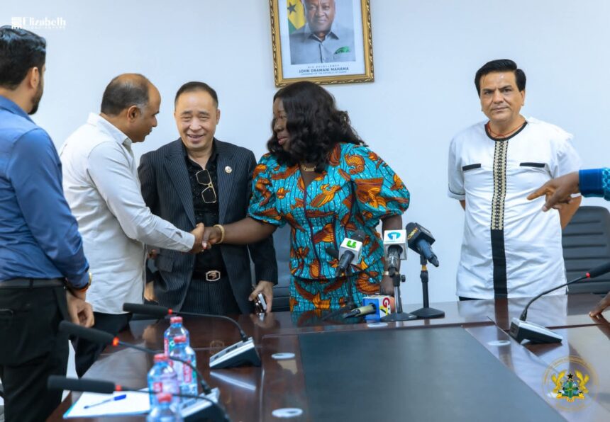 Trade Minister, Madam Elizabeth Ofosu-Adjare,  (in print) meets steel manufacturers.