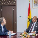 Minister of Foreign Affairs, Samuel Okudzeto Ablakwa (Right) in talks with British High Commissioner to Ghana, H. E Christian Rogg (Left) at the Ministry of Foreign Affairs. 