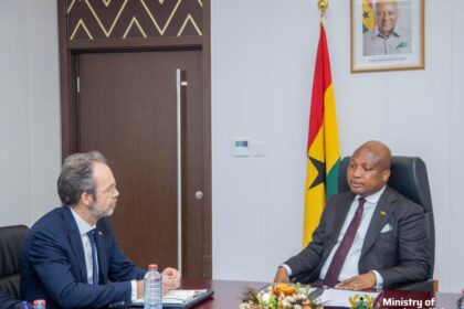 Minister of Foreign Affairs, Samuel Okudzeto Ablakwa (Right) in talks with British High Commissioner to Ghana, H. E Christian Rogg (Left) at the Ministry of Foreign Affairs. 