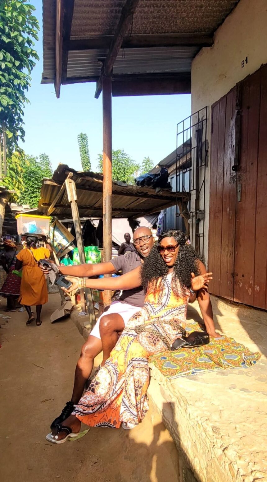 Philanthropist Agbeko Odione Kumordzi with wife Edwina on Agbozume Market Day.