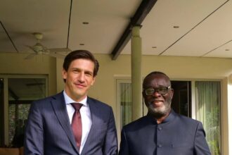 German Ambassador Frederrik Landshoeft (L) welcomes Chief Justice of Ghana, Paul Baffoe-Bonnie(R)