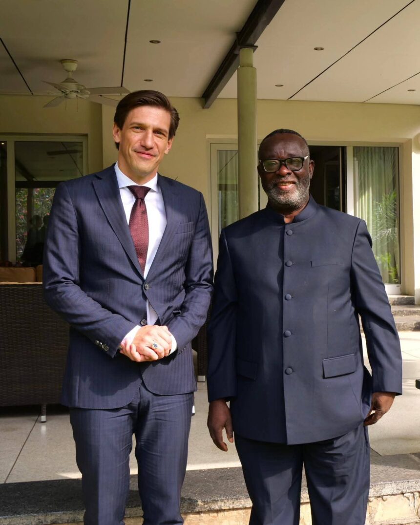German Ambassador Frederrik Landshoeft (L) welcomes Chief Justice of Ghana, Paul Baffoe-Bonnie(R)