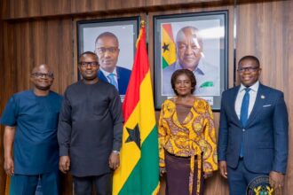 Vice President Prof. Jane Naana Opoku-Agyemang praised the Energy and Green Transitions Minister, Dr. John Abdulai Jinapor ( First left of Flag, next to Vice President),