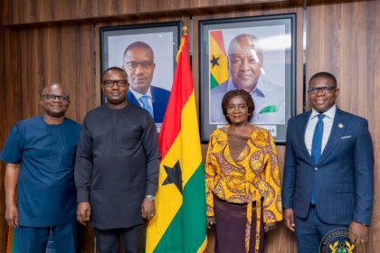 Vice President Prof. Jane Naana Opoku-Agyemang praised the Energy and Green Transitions Minister, Dr. John Abdulai Jinapor ( First left of Flag, next to Vice President),