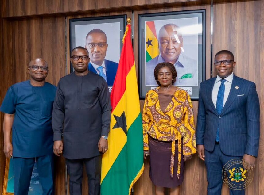 Vice President Prof. Jane Naana Opoku-Agyemang praised the Energy and Green Transitions Minister, Dr. John Abdulai Jinapor ( First left of Flag, next to Vice President),