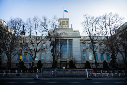 A general view outside the Embassy of the Russian Federation in Berlin. Photo: Christoph Soeder/dpa