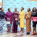 Rebecca Ekpe, GJA Vice President, Editor in Chief, Ghana Broadcasting Corporation (First Left), with Members of Parliament and Media Representatives at First Annual Forum of Women in Government and Media organized at the Presidency in Accra.