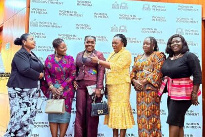 Rebecca Ekpe, GJA Vice President, Editor in Chief, Ghana Broadcasting Corporation (First Left), with Members of Parliament and Media Representatives at First Annual Forum of Women in Government and Media organized at the Presidency in Accra.