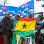 President Mahama with Trade Minister Ofosu Agyare at Glass Factory inauguration in Shama, Western Region.