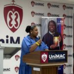 GJA Vice President Rebecca Ekpe speaking to students at University of Media Arts, and Communication.(Faculty of Journalism) on World Radio Day