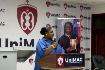 GJA Vice President Rebecca Ekpe speaking to students at University of Media Arts, and Communication.(Faculty of Journalism) on World Radio Day