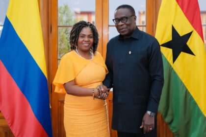 Ghana's Deputy Minister for Foreign Affairs, James Gyakye Quayson (MP) (Right ) and Vice President of the Republic of Colombia Her Excellency Francia Márquez, in Bogotá