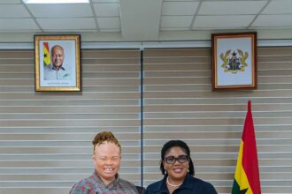 Ghana's nominee to the UNCRPD Expert Committee Ms. Mawunyo Kuma Yakor-Dagbah (Left) with Gender Minister, Dr. Naa Momo Lartey.