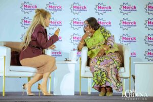 Ghana's First Lady Lordina Mahama recognised by Merck Foundation for her impactful programmes. (Lordina -Right- with Merck Official)